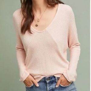 Pure + Good by ANTHROPOLOGIE | Peach Long Sleeve Thermal Waffle Tee | Size Large
